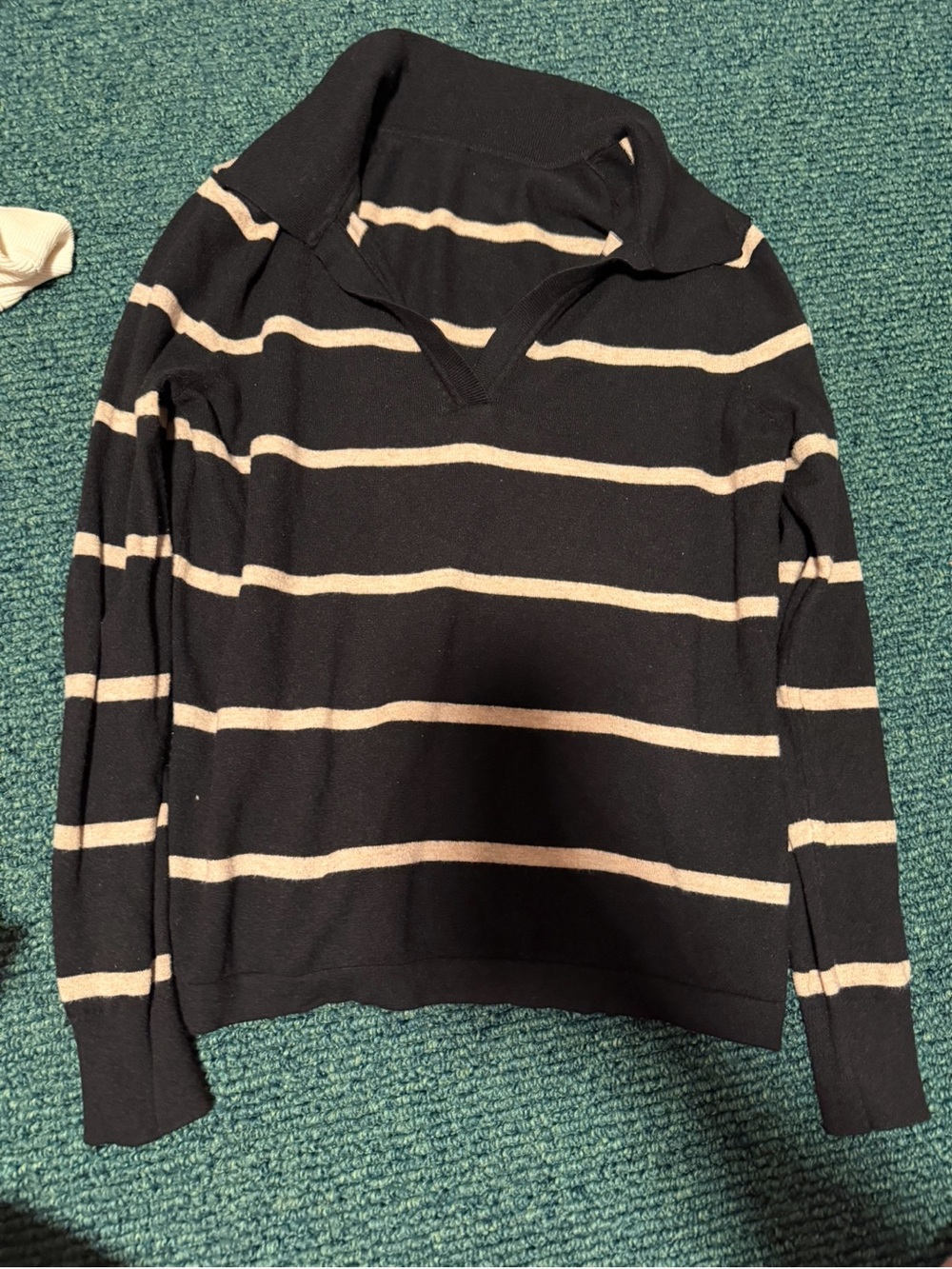 Striped Black and Cream V-Neck Pullover